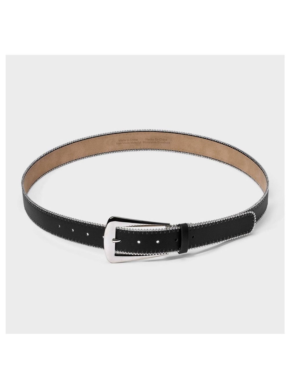 Black Leather Belt with Silver Stitch Detail